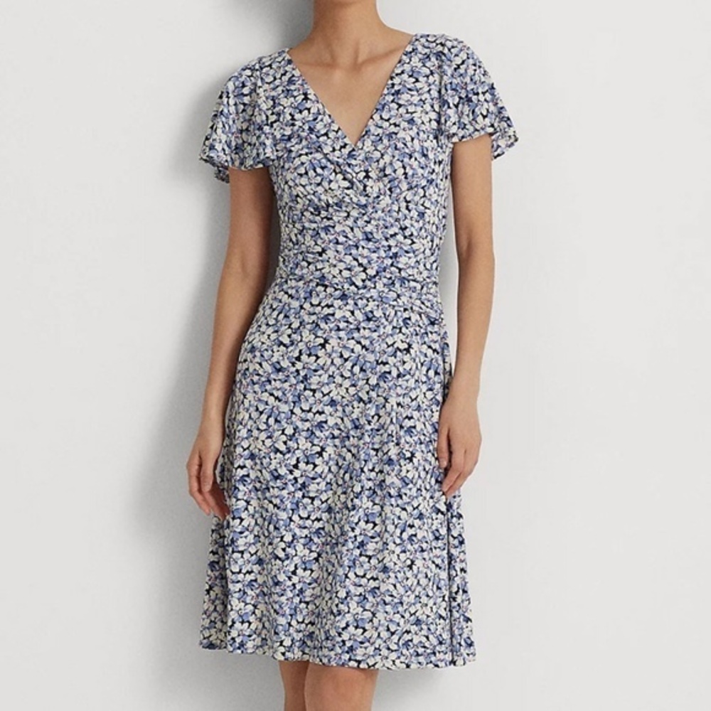surplice jersey dress Lauren Ralph Lauren Women's Floral Stretch Dress, 14 Twist front